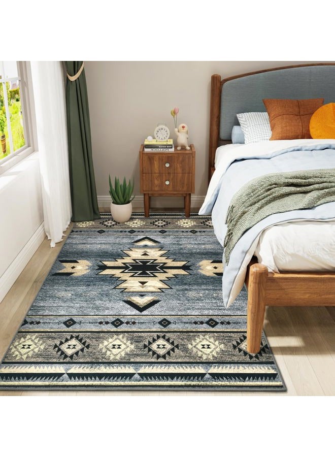B BENRON Western Rugs for Living Room Bedroom Non Slip, Aesthetic Home Decor for Dining Table Kitchen Porch Nursery, Washable Throw Rugs with Rubber Backing, 3ft x 5ft, Grey - Image 4