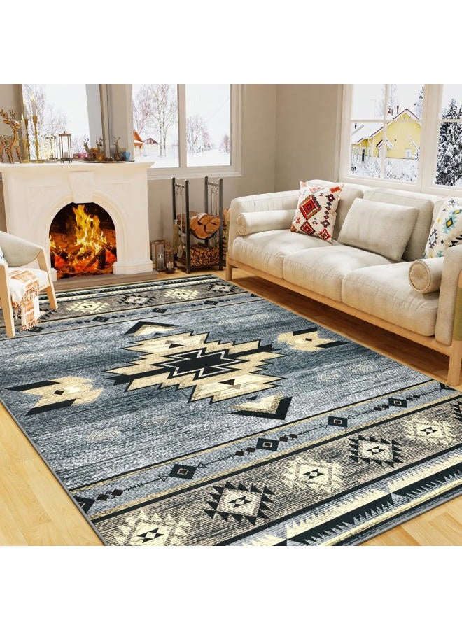 B BENRON Western Rugs for Living Room Bedroom Non Slip, Aesthetic Home Decor for Dining Table Kitchen Porch Nursery, Washable Throw Rugs with Rubber Backing, 3ft x 5ft, Grey - Image 1