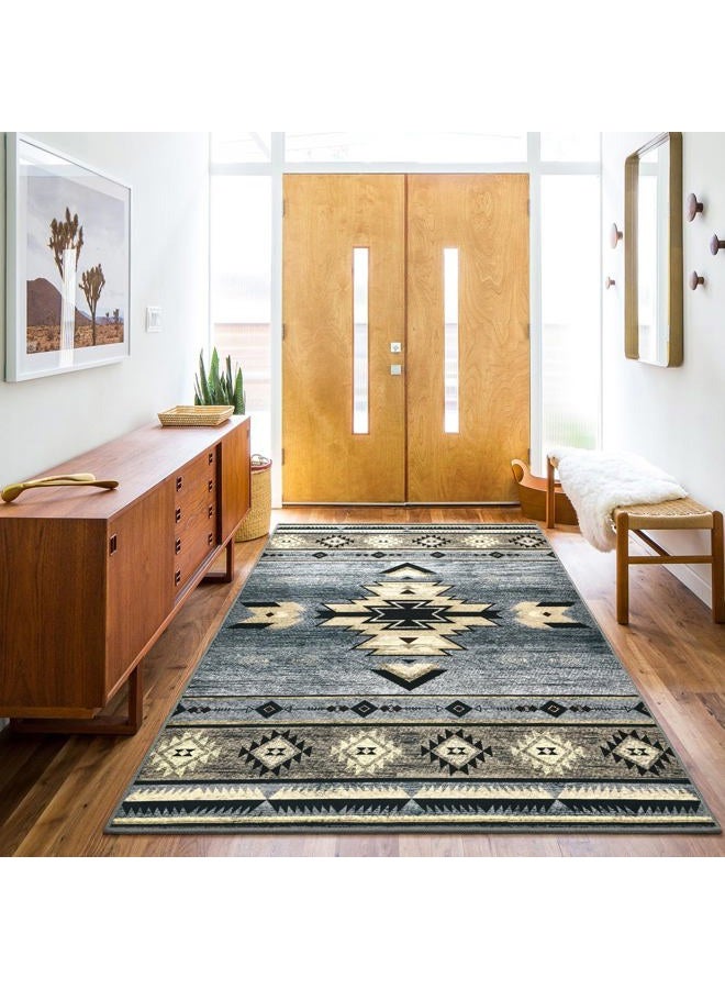 B BENRON Western Rugs for Living Room Bedroom Non Slip, Aesthetic Home Decor for Dining Table Kitchen Porch Nursery, Washable Throw Rugs with Rubber Backing, 3ft x 5ft, Grey - Image 5