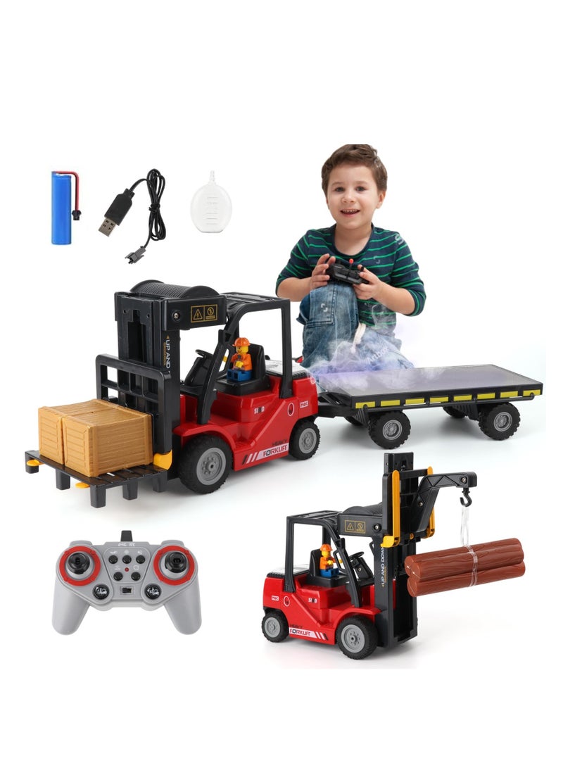 XiuWoo Remote Control Forklift Cranes 11 Channel 2 Mode RC Forklift Truck with Spray Sound and Lights Construction Toys 2.4Ghz 1:24 Scale Truck Toy for Toddler Kids for 3-7 Boys and Girls, Red - Image 1