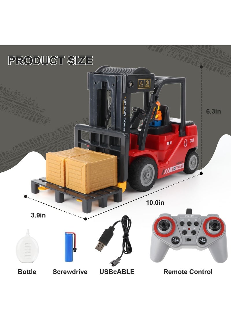 XiuWoo Remote Control Forklift Cranes 11 Channel 2 Mode RC Forklift Truck with Spray Sound and Lights Construction Toys 2.4Ghz 1:24 Scale Truck Toy for Toddler Kids for 3-7 Boys and Girls, Red - Image 2