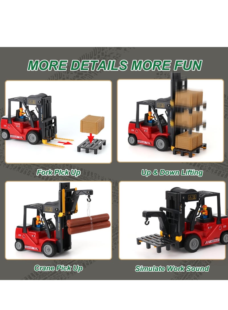 XiuWoo Remote Control Forklift Cranes 11 Channel 2 Mode RC Forklift Truck with Spray Sound and Lights Construction Toys 2.4Ghz 1:24 Scale Truck Toy for Toddler Kids for 3-7 Boys and Girls, Red - Image 3
