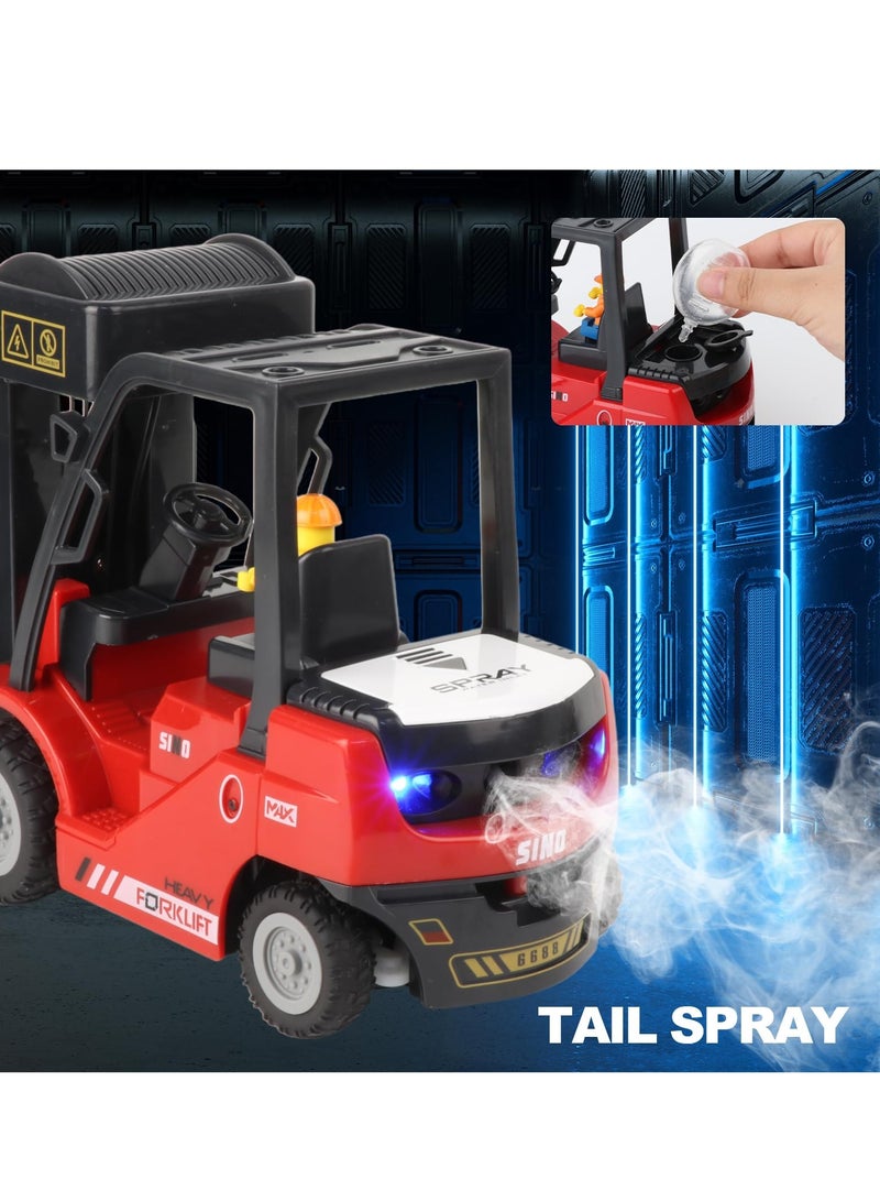 XiuWoo Remote Control Forklift Cranes 11 Channel 2 Mode RC Forklift Truck with Spray Sound and Lights Construction Toys 2.4Ghz 1:24 Scale Truck Toy for Toddler Kids for 3-7 Boys and Girls, Red - Image 4