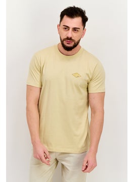 Men Crew Neck Short Sleeves Brand Logo T-Shirt, Light Khaki