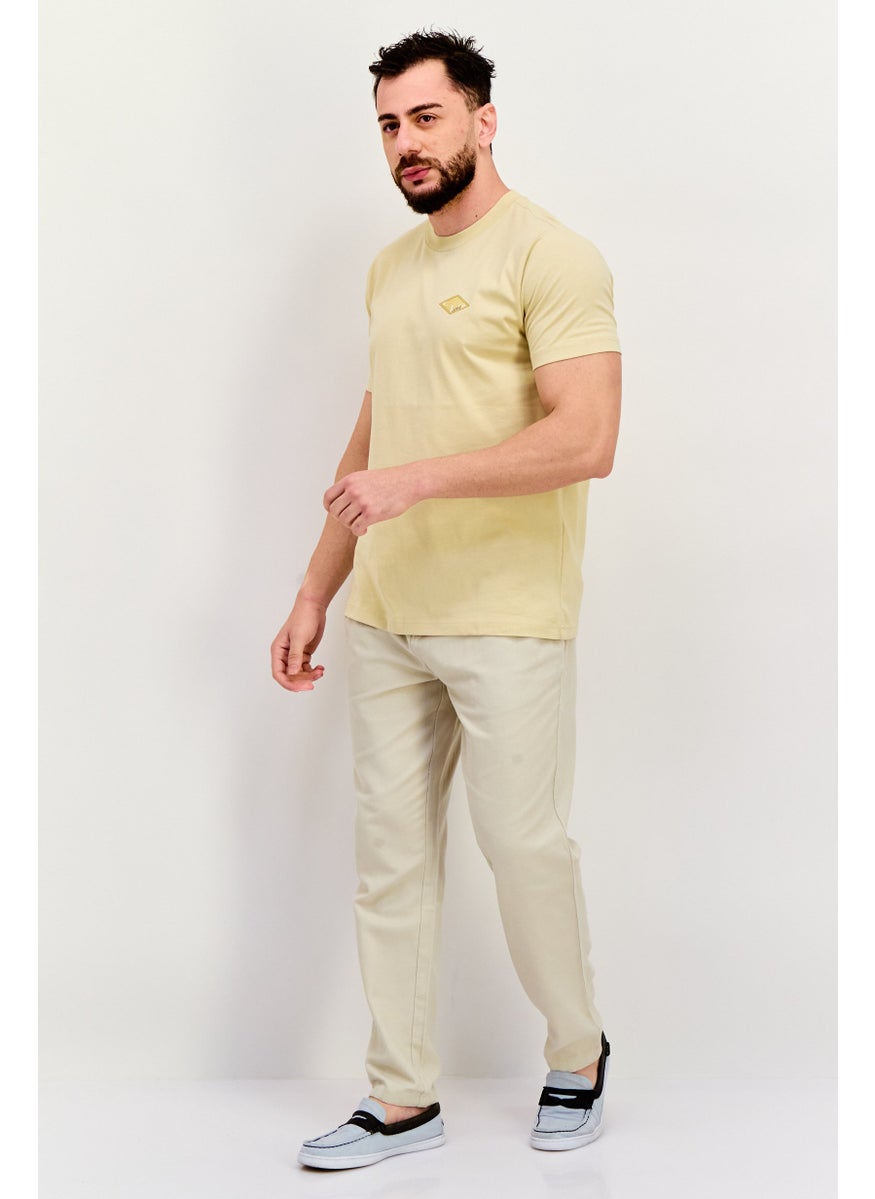 ESPRIT - Men Crew Neck Short Sleeves Brand Logo T-Shirt, Light Khaki - Image 1