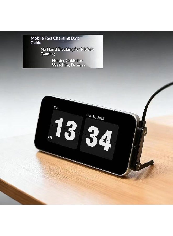 BASEMO 240W Super Fast Charging Cable with Built-in Phone Stand, compatible with USB-C port-equipped iPhones, Android phones, tablets and laptops for fast charging, eliminating the need to prepare separate cables for each device, and even enabling you to watch shows while charging your phone, Type-C to Type-C 1.5m Black. - Image 3