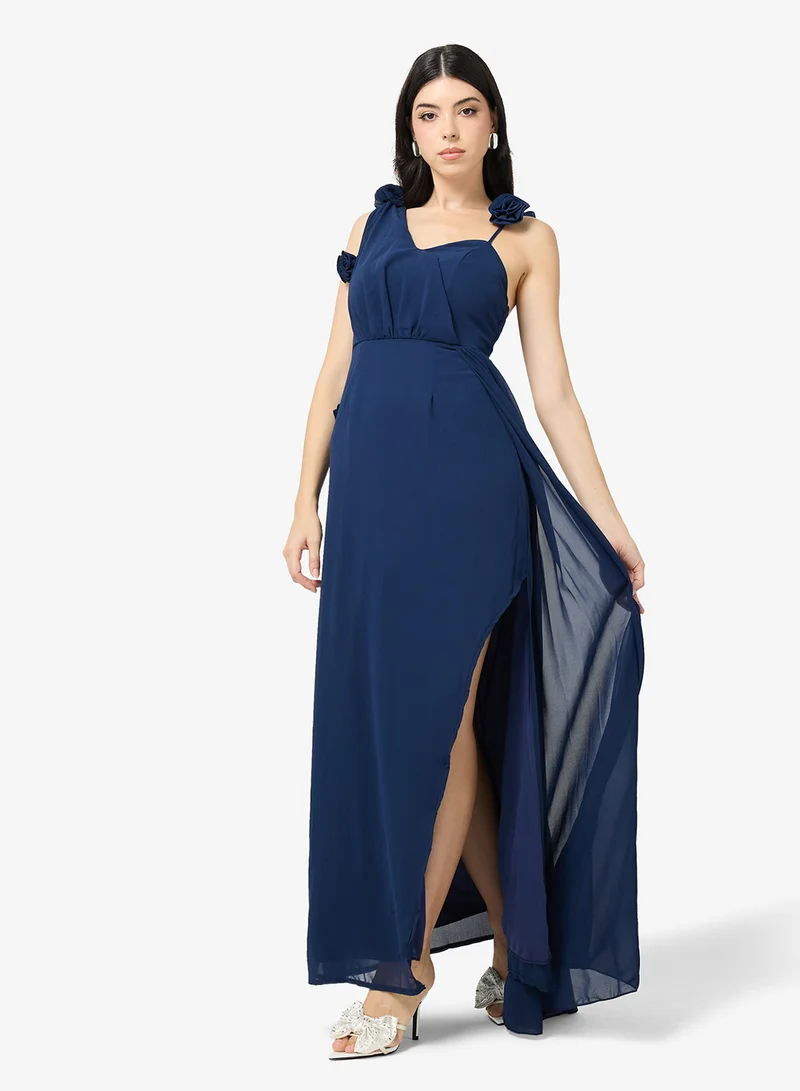 One Shoulder A-line Dress With Slit