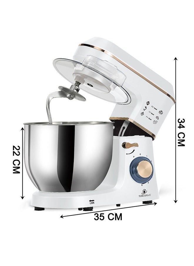 A set consisting of an electric fruit juicer with a power of 800 watts and a capacity of 600 ml and an electric mixer with a capacity of 7 liters and 1400 watts, equipped with a lid and LED lighting.