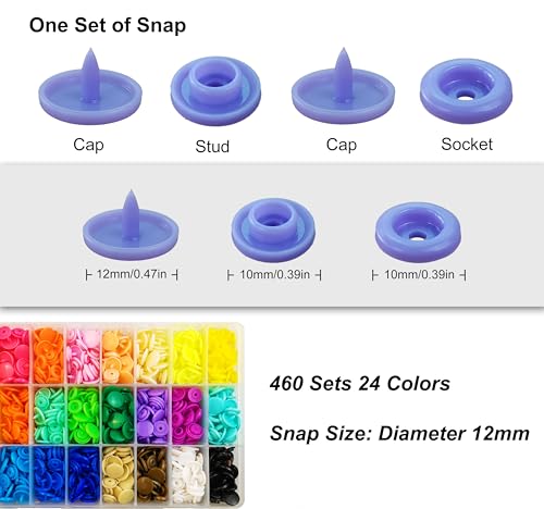 TmppDeco Plastic Snaps with Snap Pliers, 460 Sets 24-Colors Snap Buttons for Sewing, Snap Fasteners Kit for Sewing, Clothing, Crafting - Image 2