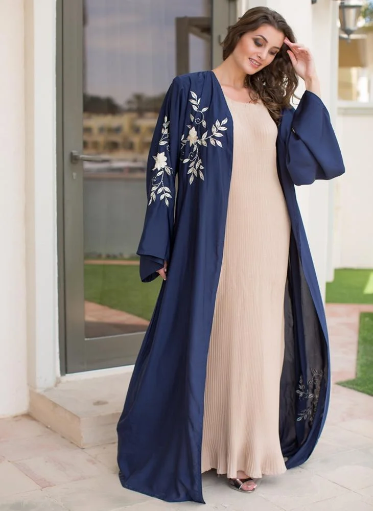 النخبة Navy blue embroidered abaya