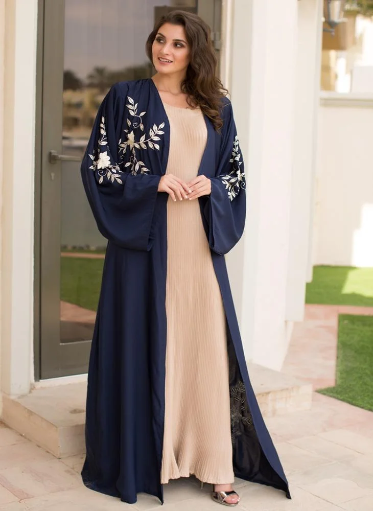 النخبة Navy blue embroidered abaya