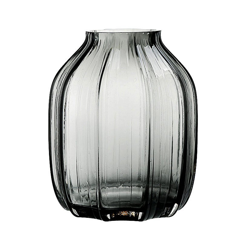 JAKY Global Black Grey Glass Vase for Flowers,Dark Grey Bud Tall Glass Vases,H-8.0" Simple Striped Design for Home Floor Decor,Farmhouse Decor, Centerpiece Coffee Table Decorations - Image 1