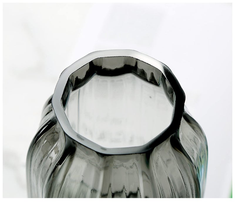 JAKY Global Black Grey Glass Vase for Flowers,Dark Grey Bud Tall Glass Vases,H-8.0" Simple Striped Design for Home Floor Decor,Farmhouse Decor, Centerpiece Coffee Table Decorations - Image 4