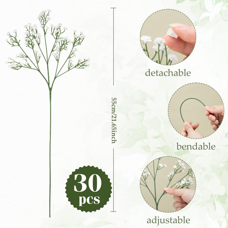 Roberly 30 Pcs Babys Breath Artificial Flowers, 22" Fake Gypsophila Flowers with Long Stems Real Touch Faux Greenery Plants DIY Flores Bouquet for Vase Wedding Floral Party Outdoor Garden Home Decor - Image 2