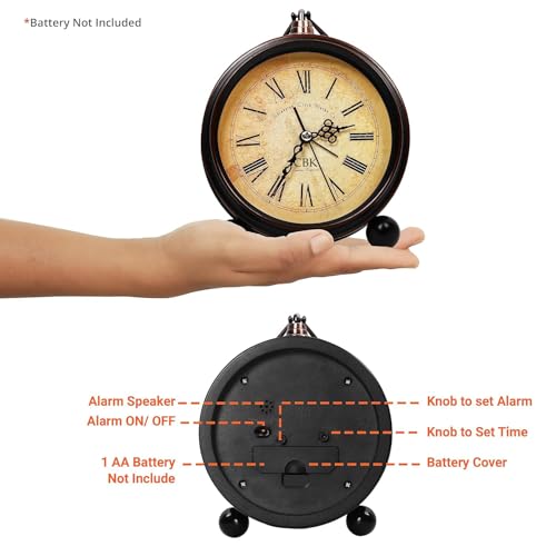 CBK Classic Vintage Alarm Clock, Roman Number Dial, Silent Quartz Non-Ticking, Antique Style Metal Table Clock for Bedroom, Office & Home Decoration(Roman Vintage) - Image 4