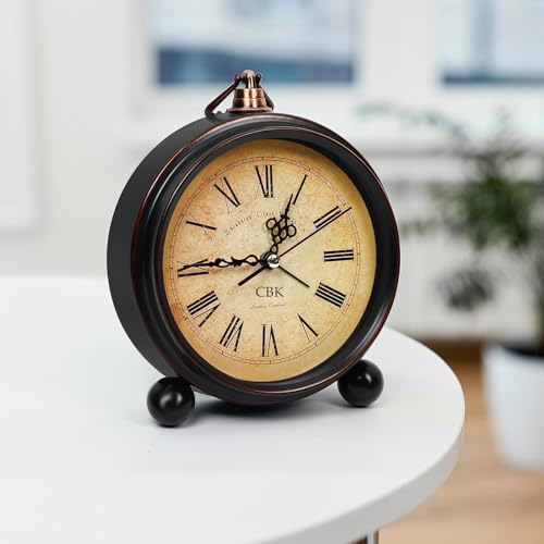 CBK Classic Vintage Alarm Clock, Roman Number Dial, Silent Quartz Non-Ticking, Antique Style Metal Table Clock for Bedroom, Office & Home Decoration(Roman Vintage) - Image 2