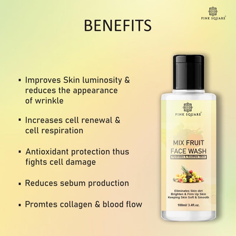 Pink Square Mix Fruit Deep Cleansing Face WashFash Cleanser For Visibly Glowing Skin For All Skin Types Pack of 2 of 200ml - Image 4