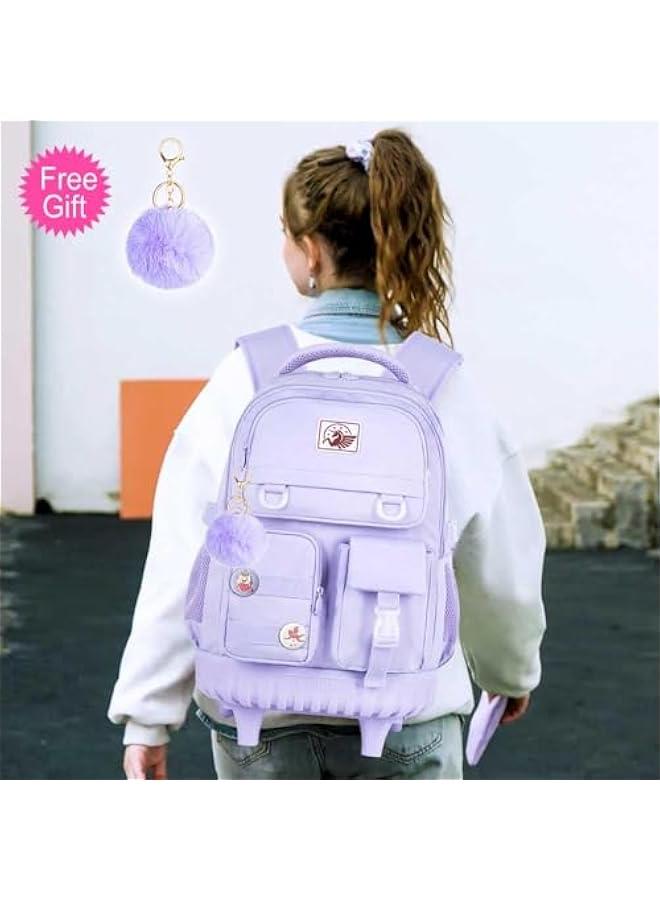 Arabest Rolling Backpack for Girls, 21 inch Water Resistant Roller School Bag with Wheels, Wheeled Backpacks Set for Teen Women Elementary Travel - Purple - Image 2
