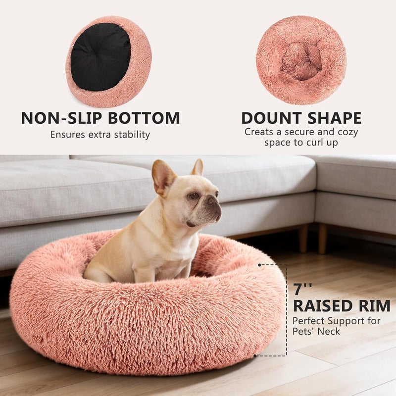 MIXJOY Orthopedic Dog Bed Comfortable Donut Cuddler Round Dog Bed Ultra Soft Washable Dog and Cat Cushion Bed (23''x 23'') (Pink) - Image 2