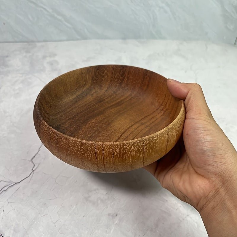 Rosewood Japanese Solid Wood Large Bowl 5.51in Circular Salad Dish - Image 1