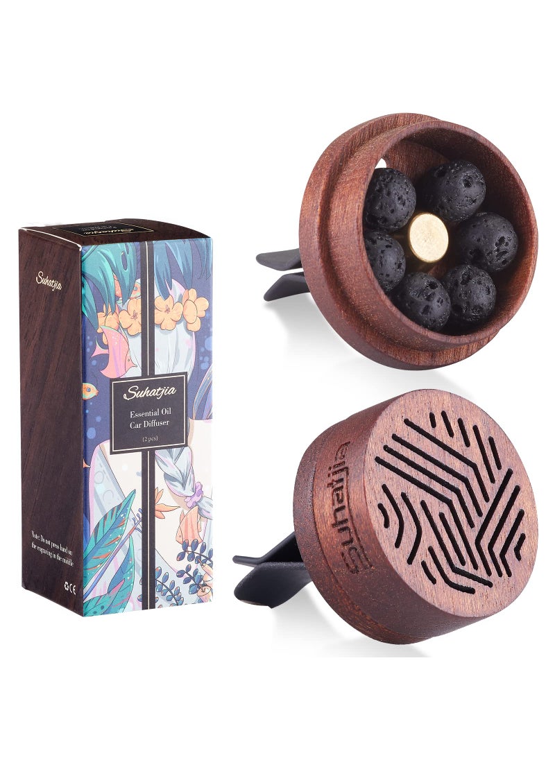 Suhatjia Wooden Car Diffuser for Essential Oils2 PCS Car Aromatherapy Wood with Vent ClipCome with 6 Volcanic Lava Stone and 2 Refill Pads Cherry WoodI 