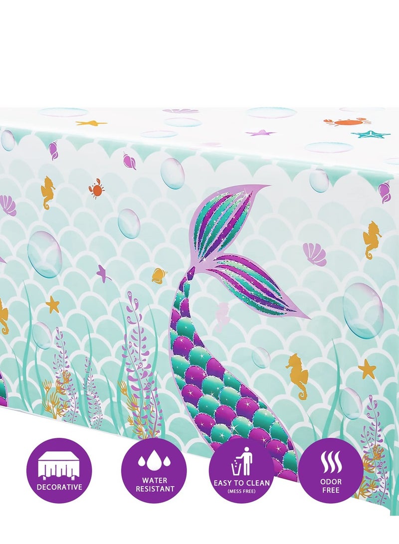 3 Pack Mermaid Table Cover - Fun Disposable Plastic Tablecloth for Girls Birthday Party, Perfect Under The Sea Theme Decoration (42.5 × 70.8 Inch)  - Image 2