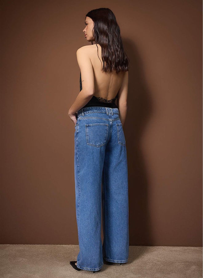 trendyol Blue Regular Waist Wide Leg Jeans - Image 4