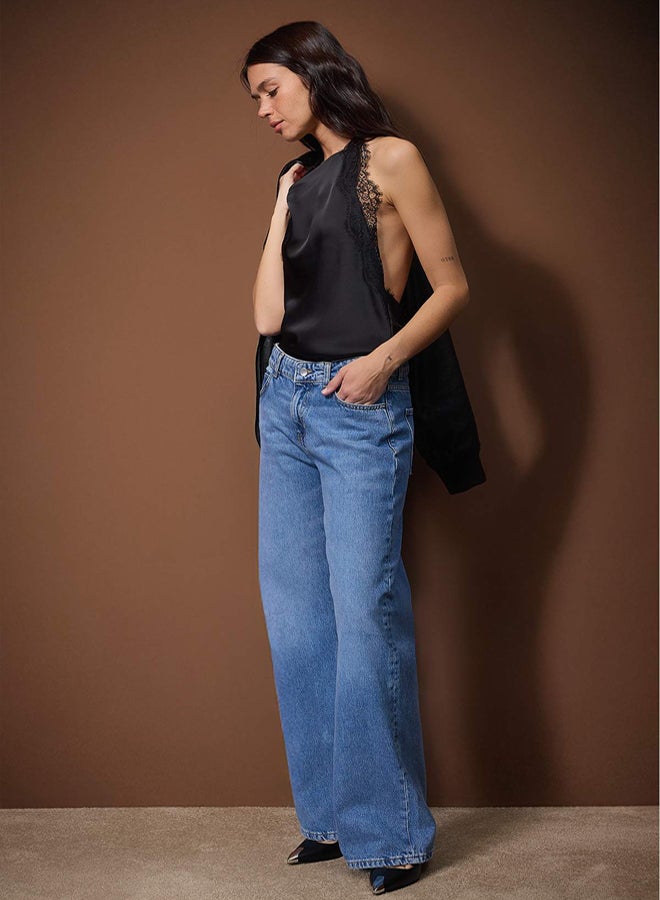 trendyol Blue Regular Waist Wide Leg Jeans - Image 2
