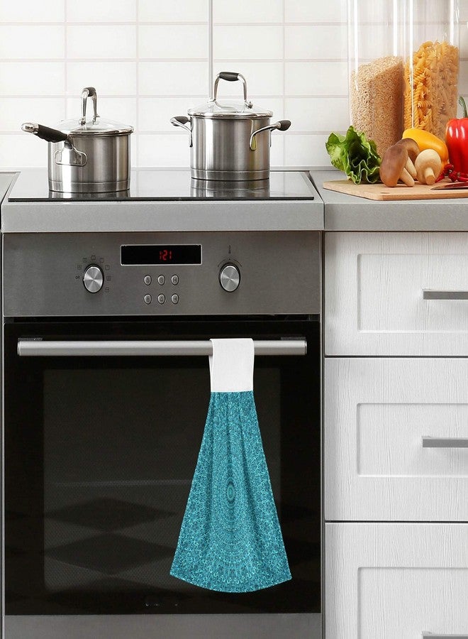 Oarencol Teal Boho Mandala Flower Kitchen Hand Towel Absorbent Hanging Tie Towels with Loop for Bathroom 2 Pcs - Image 5