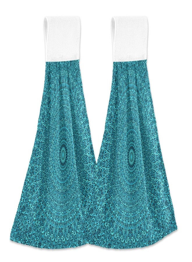 Oarencol Teal Boho Mandala Flower Kitchen Hand Towel Absorbent Hanging Tie Towels with Loop for Bathroom 2 Pcs - Image 1