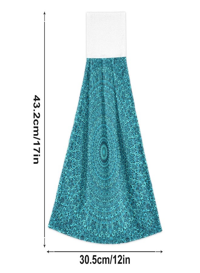 Oarencol Teal Boho Mandala Flower Kitchen Hand Towel Absorbent Hanging Tie Towels with Loop for Bathroom 2 Pcs - Image 2
