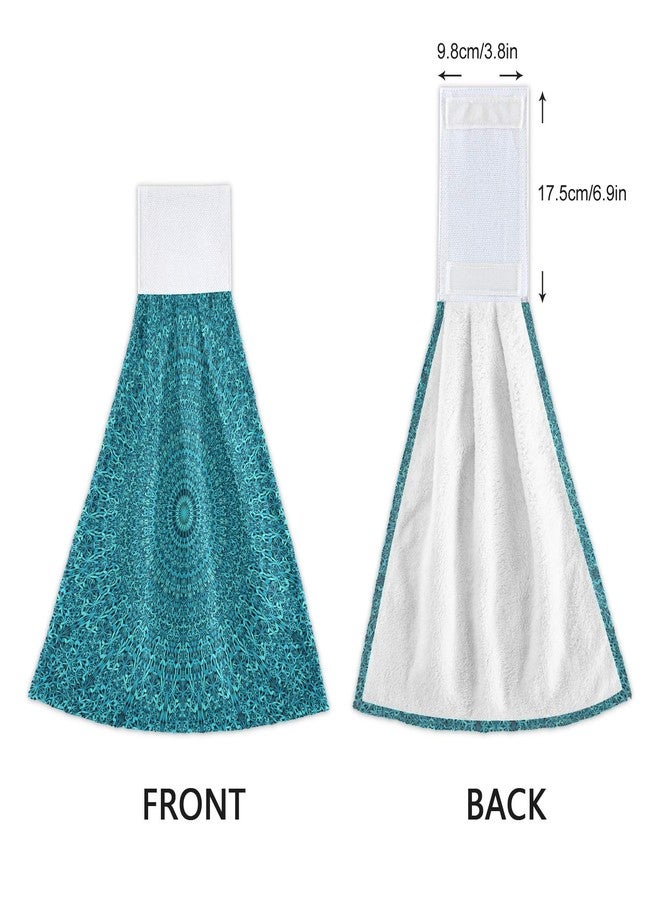 Oarencol Teal Boho Mandala Flower Kitchen Hand Towel Absorbent Hanging Tie Towels with Loop for Bathroom 2 Pcs - Image 4