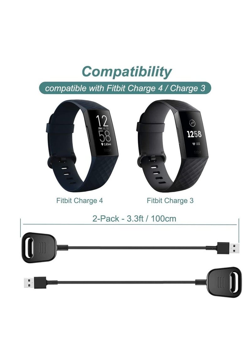 Y&D - Charger for Fitbit Charge 4, Replacement USB Charging Cable Cord Dock Adapter 4 Fitness Wristband (2Pack, 1m/3.3ft) - Image 1