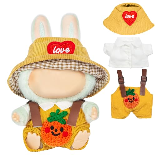 CHICHO 17cm Design Clothes for Labubu Doll Kawaii Chic Style Set for 17cm Dolls Cute Doll Outfit with Accessories White Shirt Yellow Pumpkin Romper Heart Shaped Yellow Hat Clothes Only - Image 1