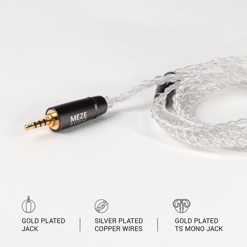 MEZE AUDIO كابل | سلسلة Rai | كابل من نوع MMCX | بديل لسماعات الهايفاي، يحتوي على مقبس ذكر من نوع 2.5 مم يتصل بمقبسين من نوع MMCX | مقبس من نوع 2.5 مم مطلي بالفضة ومزود بتقنية توازن الصوت | الطول: 1.2 متر (3.9 قدم) - Image 3