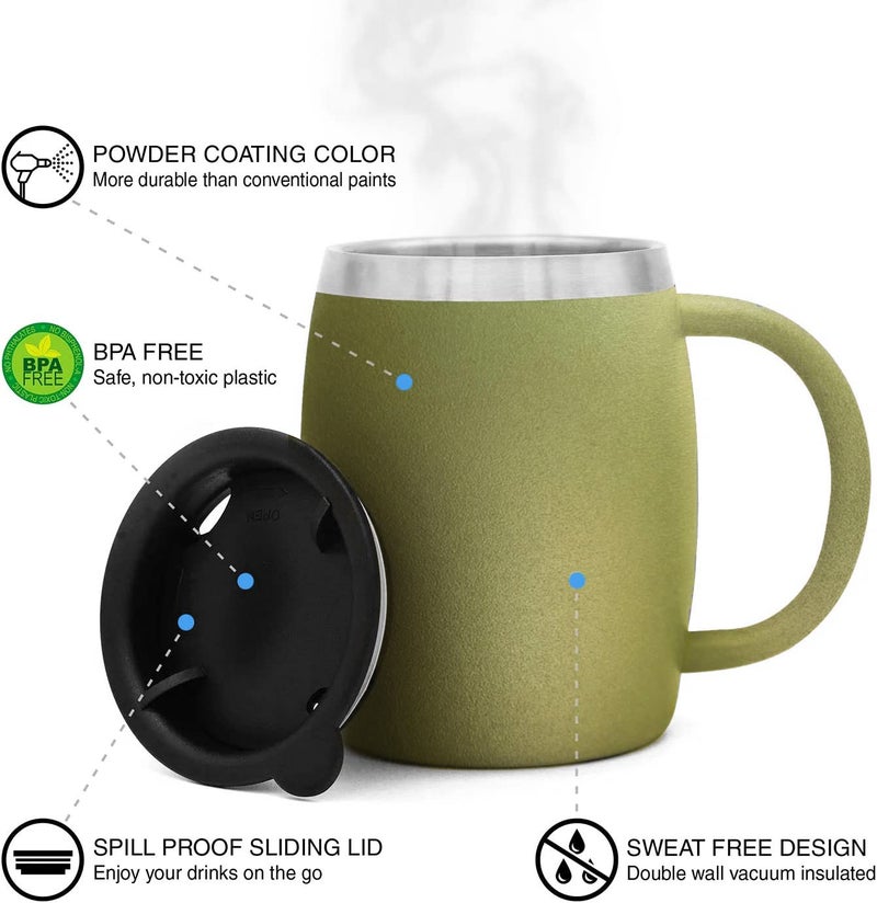 CHILLOUT LIFE Stainless Steel Insulated Coffee Mugs Set of 2 (14oz) - Double Wall Coffee Cups With Spill Resistant Lid & Strong Handle  Shatterproof Cups for Cold Drinks  Hot Beverages  Indoor & Outdoor Use - Image 4