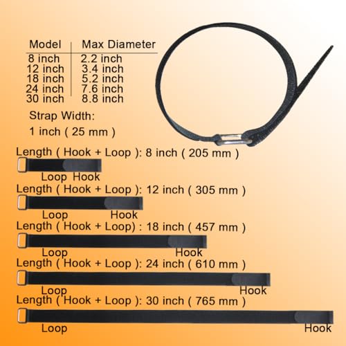 VIGAER 8"12"18"24"30" Hook and Loop Fastening Cable Strap - 30 Pack Reusable Nylon Extend Securing Strap - Adjustable Cinch Strap with Buckle - Image 2