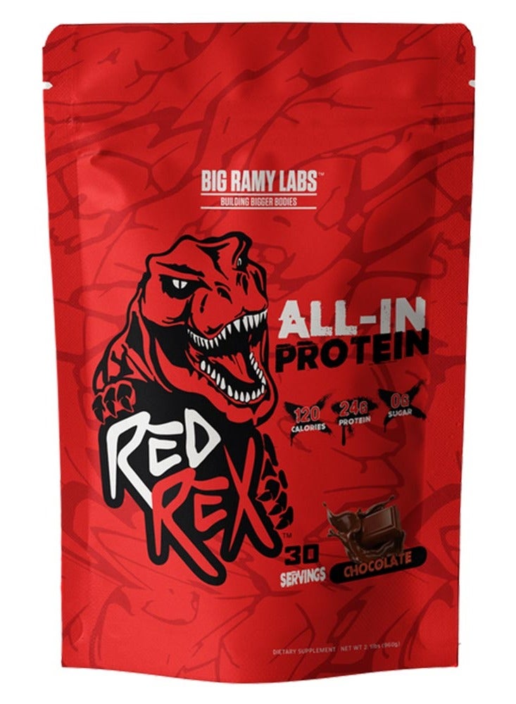 Big Ramy Labs Red Rex All-In Protein Powder, Chocolate Flavor, 2 LB – 24g Protein, Zero Sugar, Balanced Macros, Daily Sports Nutrition Supplement