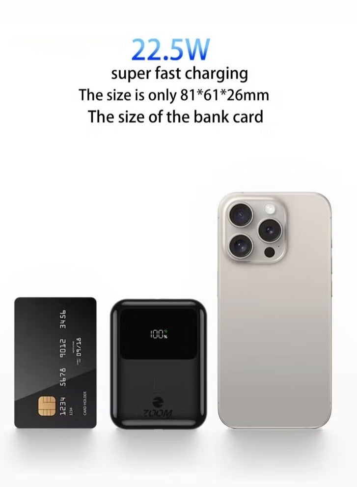 Zoom Plus Premium Portable Charger, 10000mAh Capacity, Supports 22.5W Fast Charging, Includes Built-in Cable and Digital Display, Compact and Portable Charger for iPhones, Android Devices, and USB-C - Model ZP34 - Image 5