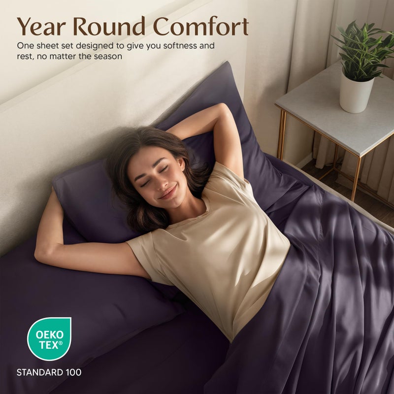 Utopia Bedding Queen Sheet Set â€“ 4 Piece Bed Sheets for Queen Size Bed, Soft and Breathable Microfiber, Includes 1 Fitted Sheet, 1 Flat Sheet and 2 Pillowcases (Dark Purple) - Image 3
