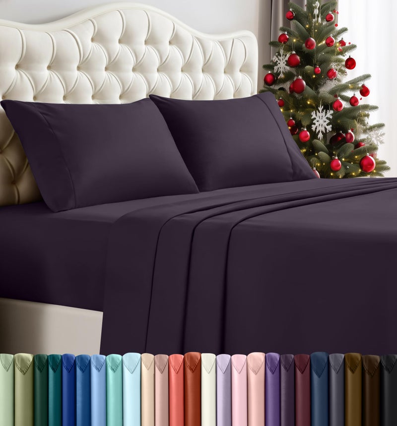 Utopia Bedding Queen Sheet Set â€“ 4 Piece Bed Sheets for Queen Size Bed, Soft and Breathable Microfiber, Includes 1 Fitted Sheet, 1 Flat Sheet and 2 Pillowcases (Dark Purple) - Image 1