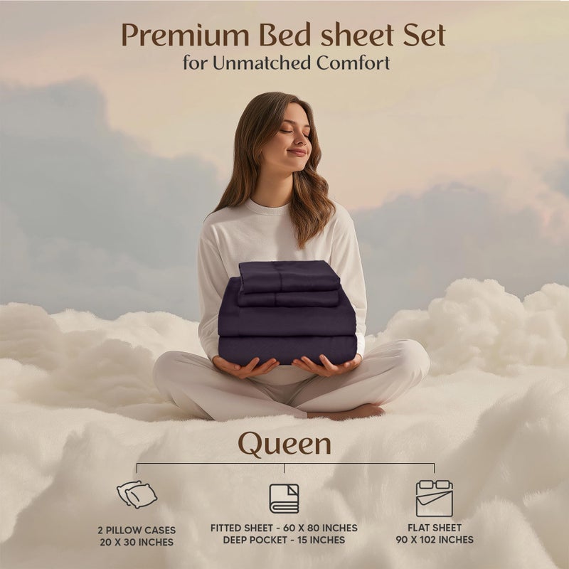 Utopia Bedding Queen Sheet Set â€“ 4 Piece Bed Sheets for Queen Size Bed, Soft and Breathable Microfiber, Includes 1 Fitted Sheet, 1 Flat Sheet and 2 Pillowcases (Dark Purple) - Image 2