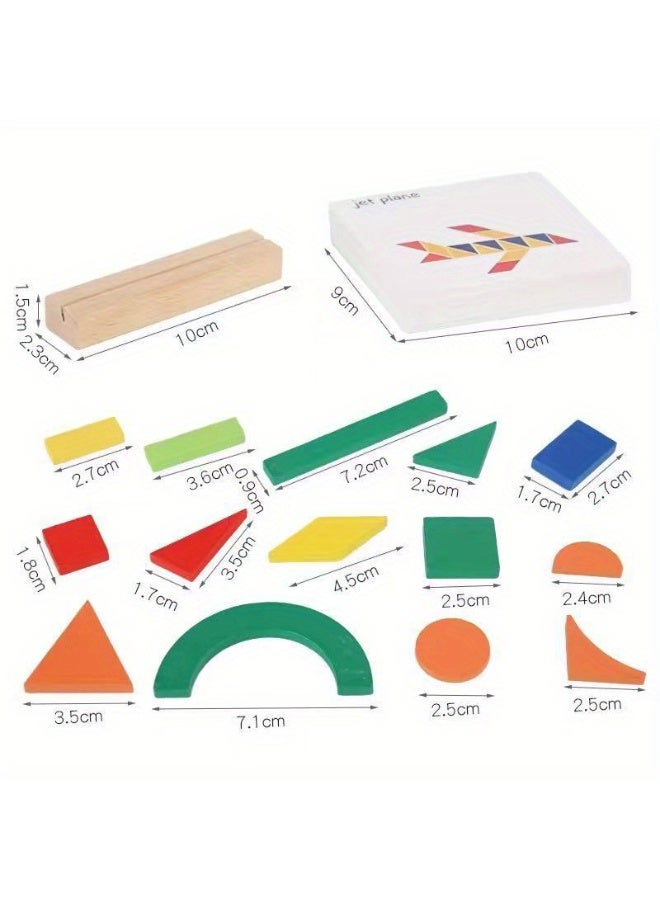 DIY Building Blocks with 3D Shape Puzzles, Early Learning Wooden Toys for Boys & Girls, Montessori Educational Toys, Train Engine & Jet Plane Theme, Fine Motor Skills Training, Logical Thinking Development, Safe & Eco-Friendly, 96 Gameplay Cards, Parent-Child Interaction, Perfect Gift for Birthdays & Holidays - Image 5