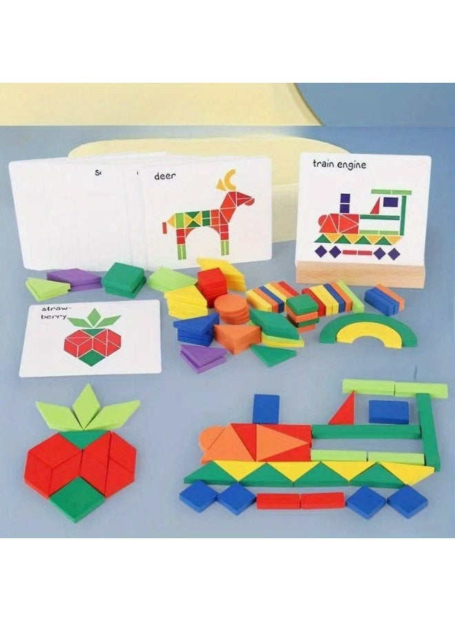 DIY Building Blocks with 3D Shape Puzzles, Early Learning Wooden Toys for Boys & Girls, Montessori Educational Toys, Train Engine & Jet Plane Theme, Fine Motor Skills Training, Logical Thinking Development, Safe & Eco-Friendly, 96 Gameplay Cards, Parent-Child Interaction, Perfect Gift for Birthdays & Holidays - Image 3