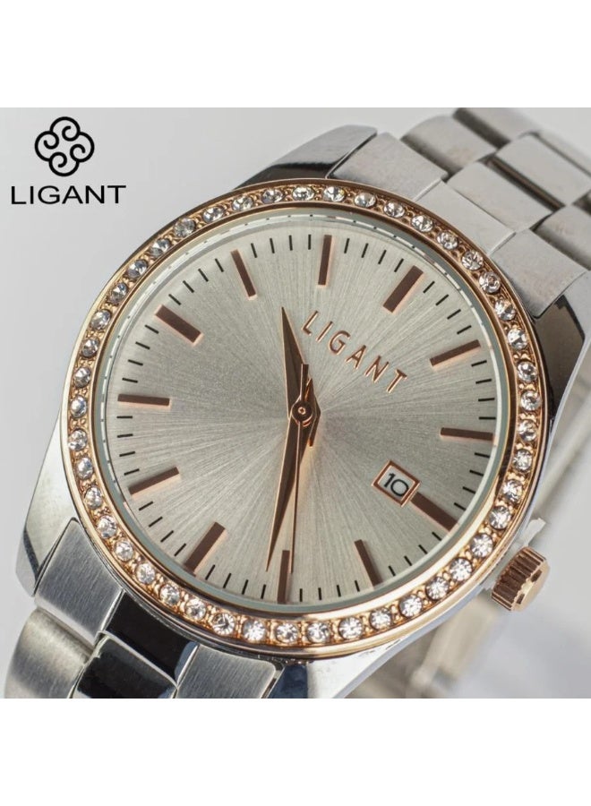 LIGANT Luxury Women's Stainless Steel Watch in Rose Gold & Silver - Elegant Modern Design - Rust Resistant Metallic Wristwatch for Events & Daily Wear - Image 2