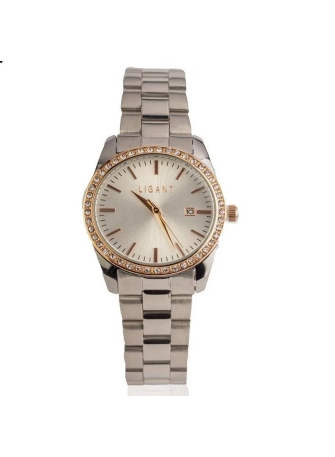 LIGANT Luxury Women's Stainless Steel Watch in Rose Gold & Silver - Elegant Modern Design - Rust Resistant Metallic Wristwatch for Events & Daily Wear - Image 1