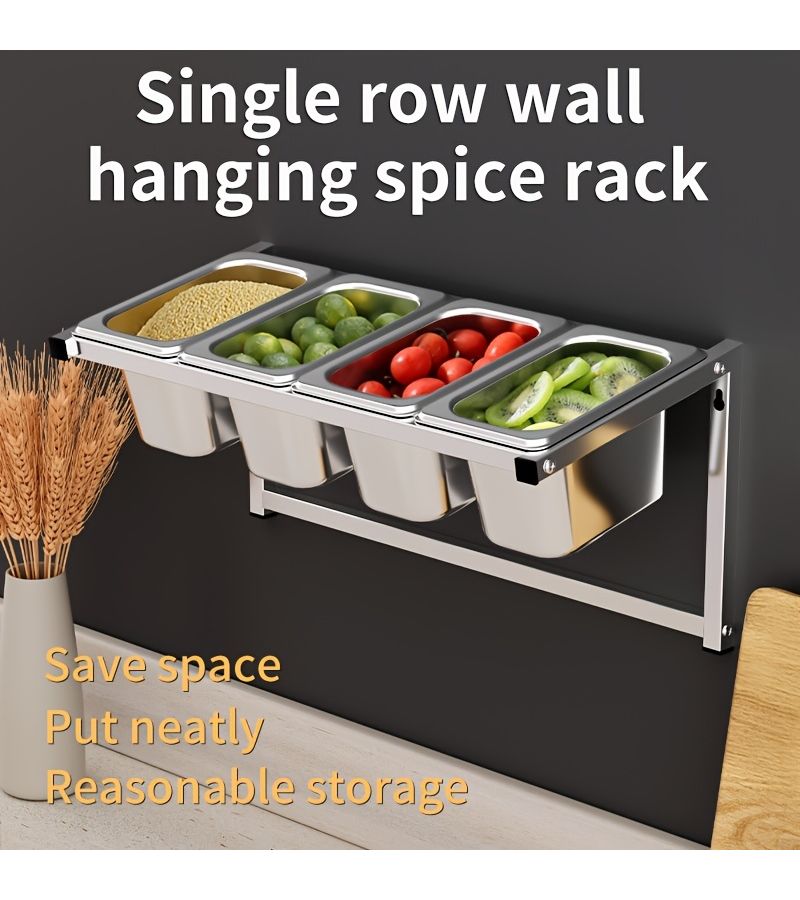 Stainless Steel 4 Grid Wall Mount Single Row Condiment Rack For Milk Tea Shops 1 9 Compartment Jam Box Organizer - Image 5
