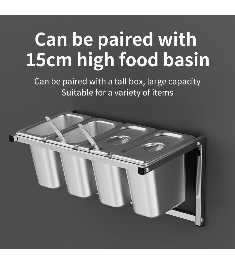 Stainless Steel 4 Grid Wall Mount Single Row Condiment Rack For Milk Tea Shops 1 9 Compartment Jam Box Organizer - Image 3