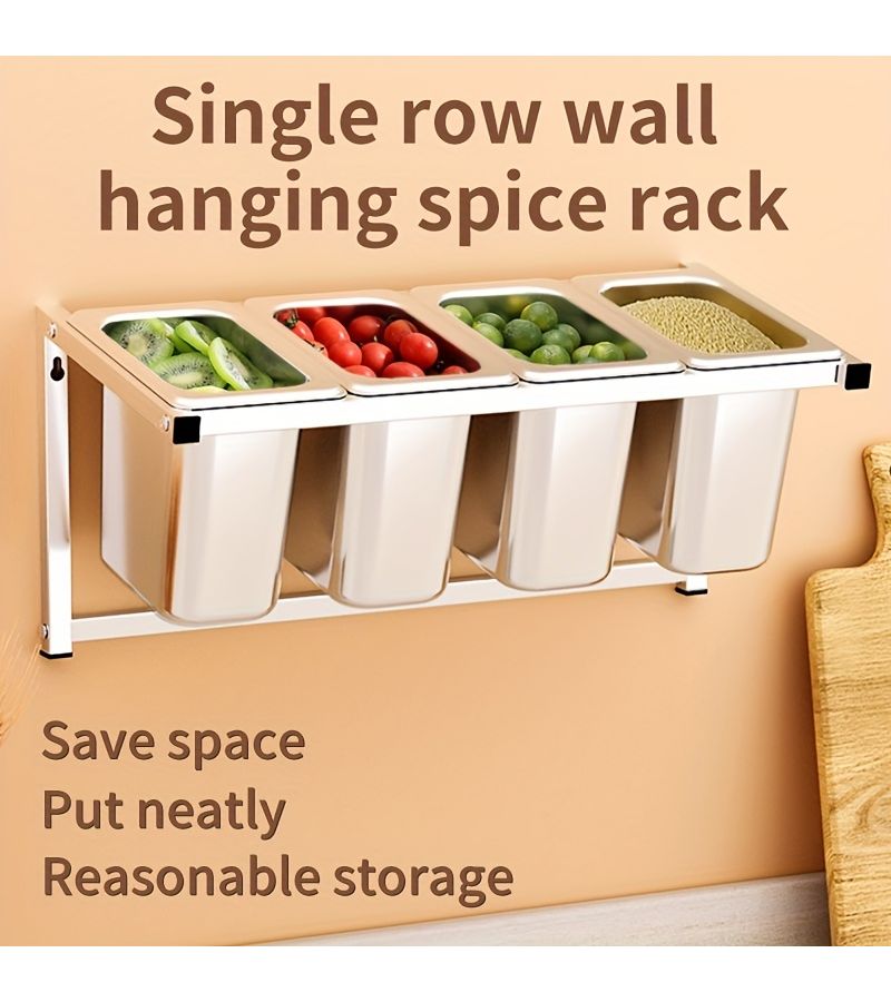 Stainless Steel 4 Grid Wall Mount Single Row Condiment Rack For Milk Tea Shops 1 9 Compartment Jam Box Organizer - Image 2