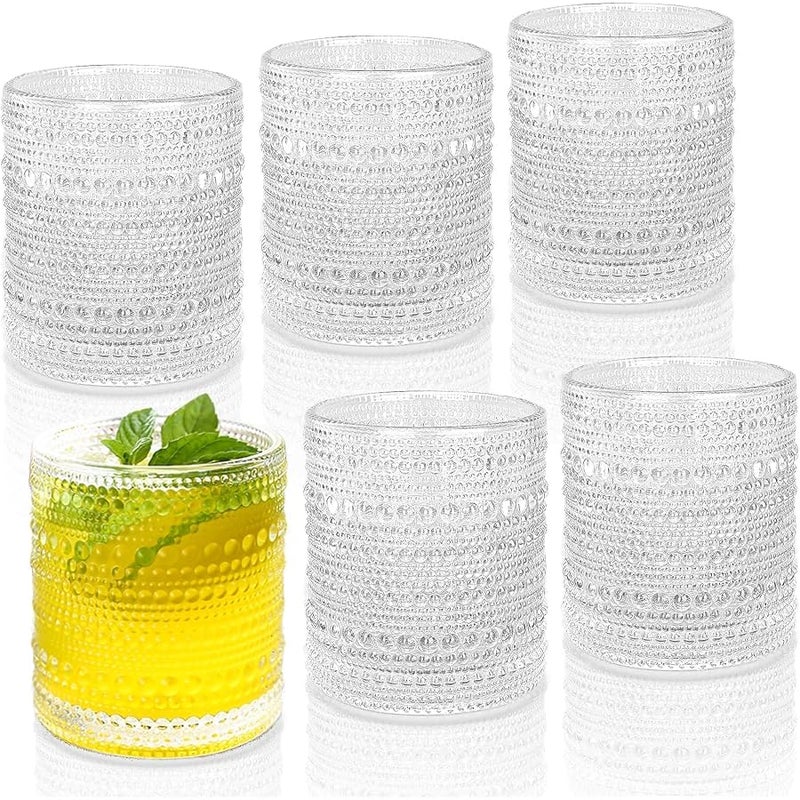 JPPSUJJ Cocktail Glasses 10 oz Hobnail Drinking Glasses Set of 6, Vintage Glassware, Textured Glass Cups Bubble Glasses Water Glasses Old Fashion Jupiter Glasses Set, Clear - Image 1